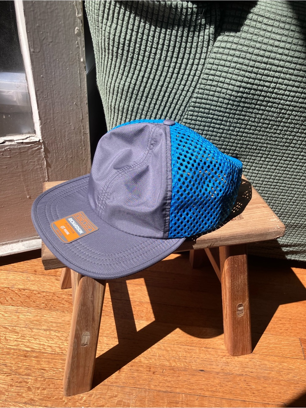 Performance Mesh-Back 5-Panel Cap in Blue and Gray